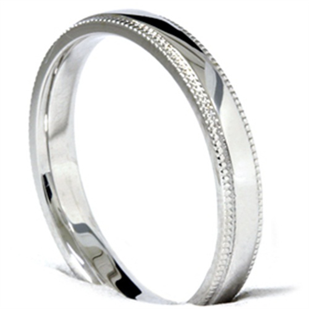 Solid 3 MM Thin 14K White Gold Mens Wedding Ring High Polished Wedding Band