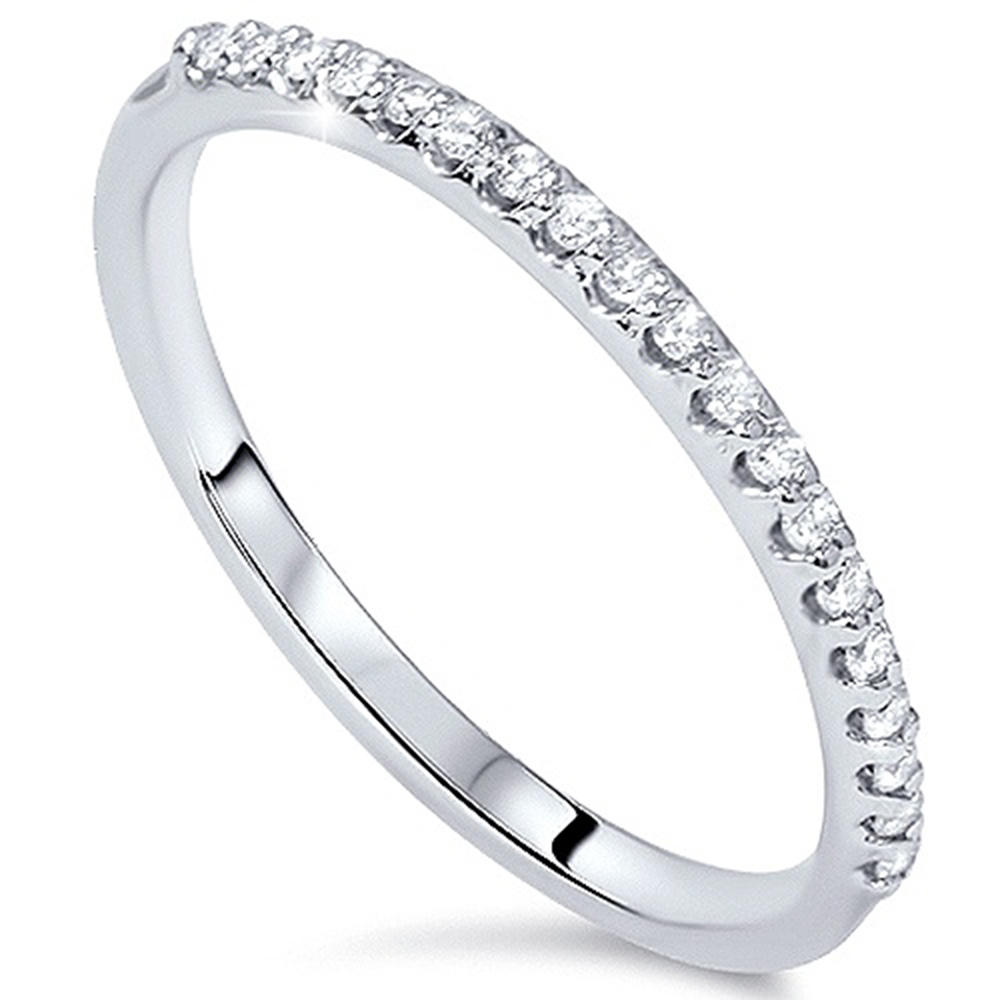 GENIUNE DIAMOND RING .20CT HALF ETERNITY PRONG SET WEDDING BAND 14K WHITE GOLD