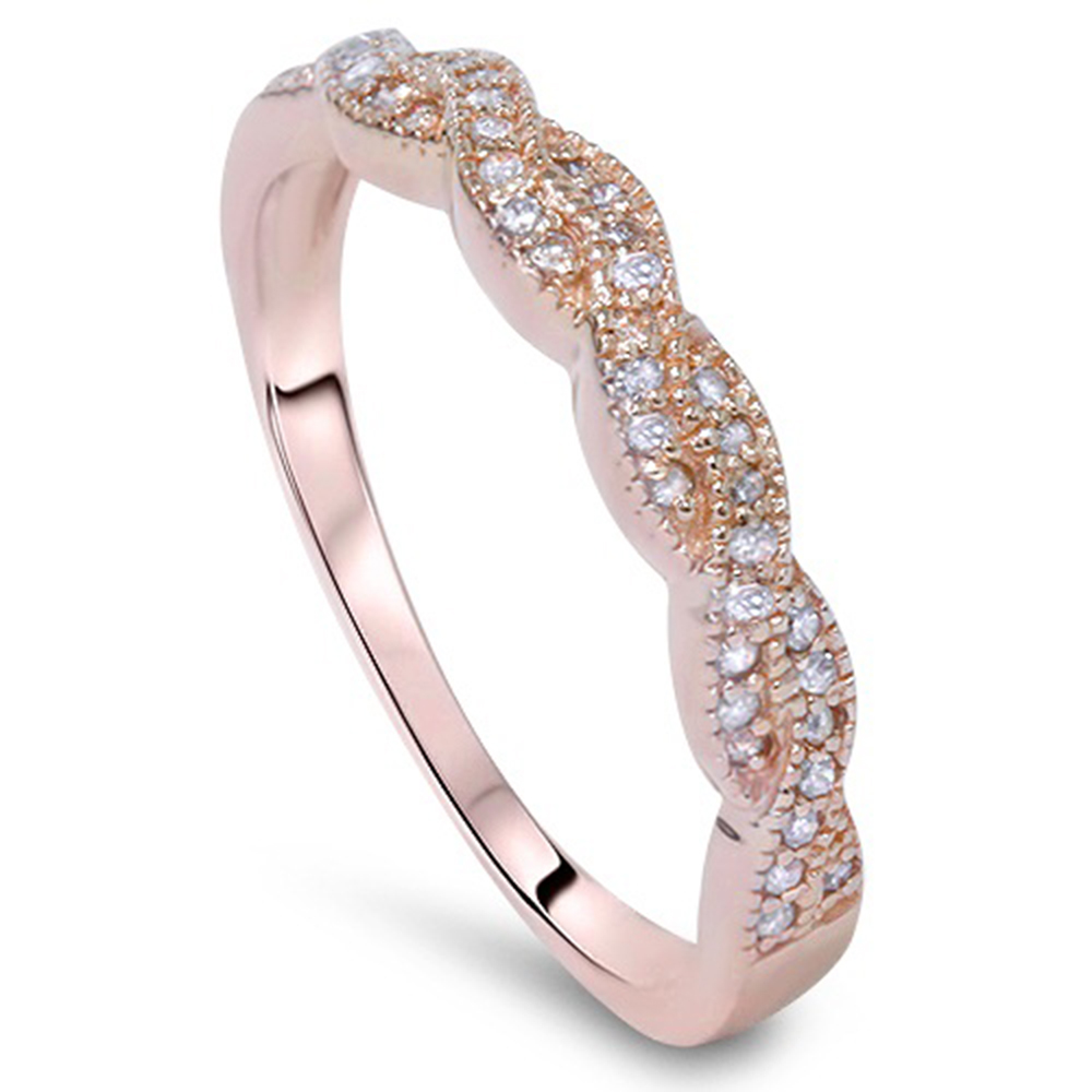 14KT Pink Gold Band .255CT Pave Geniune Diamond Ladies Wedding Ring 14K Rose