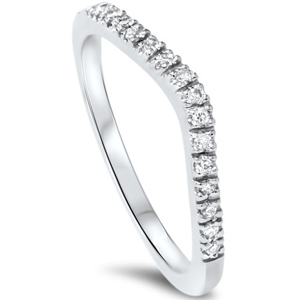 G/SI .12CT Curved Diamond Wedding Ring 14K White Gold