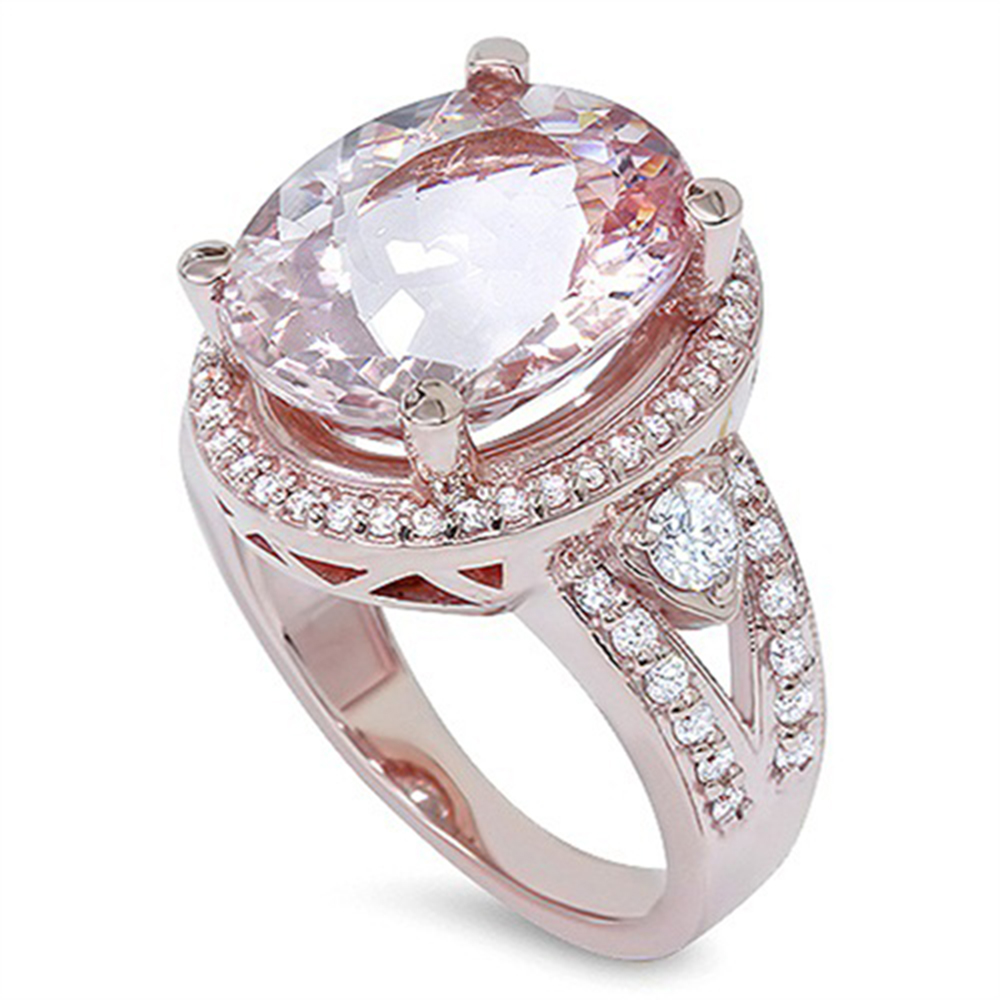 9.00CT Morganite & Diamond Engagement Ring 14K Rose Gold Halo Split Shank