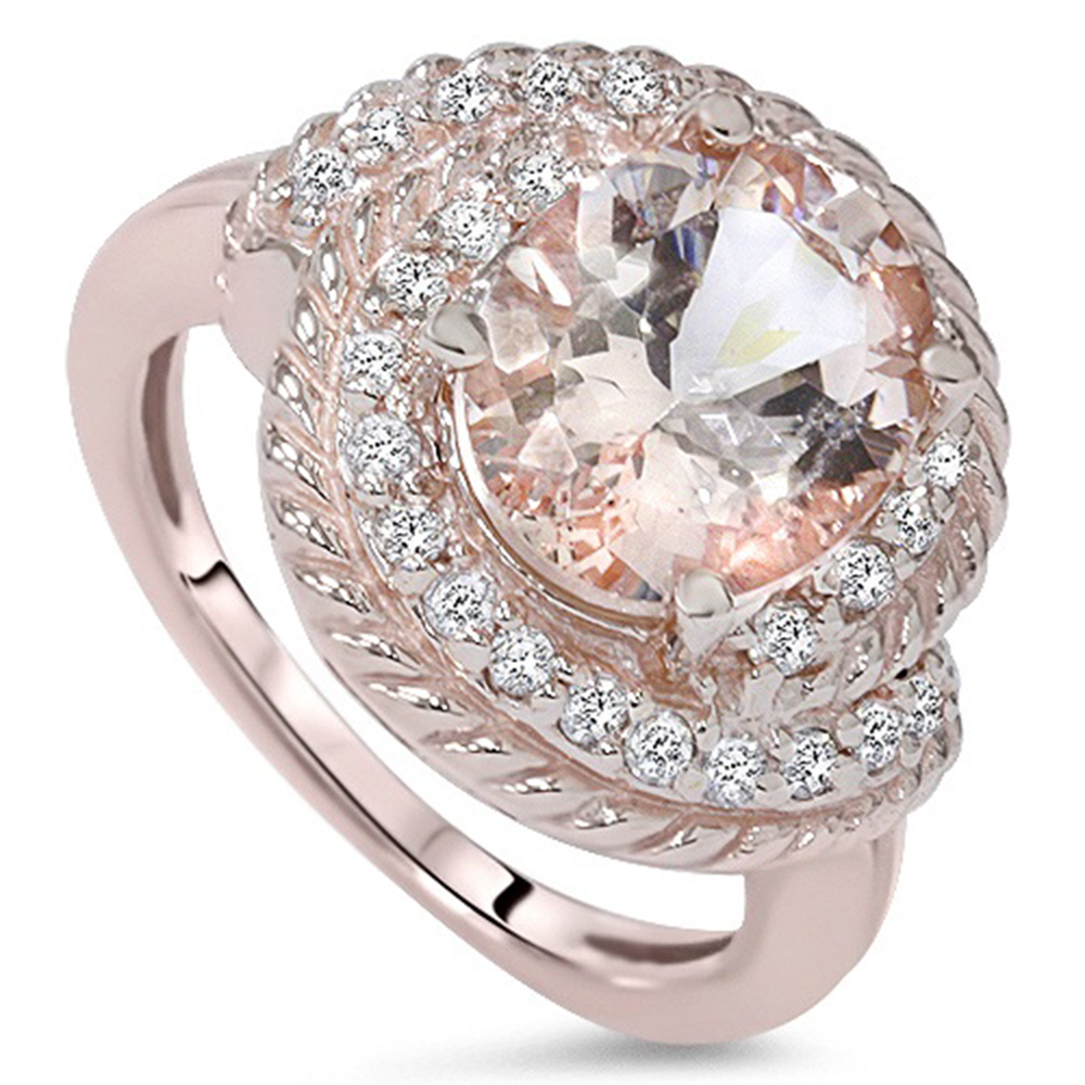 3.00CT Morganite Diamond Engagement Vintage Antique Braided Ring 14K Rose Gold