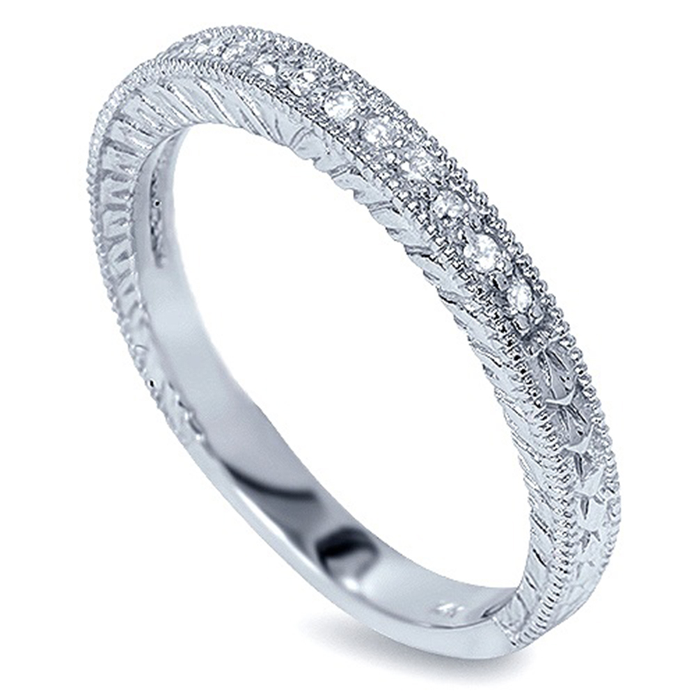 Pompeii Vintage 1/5CT Diamond Hand Engraved Wedding Ring 14 KT White