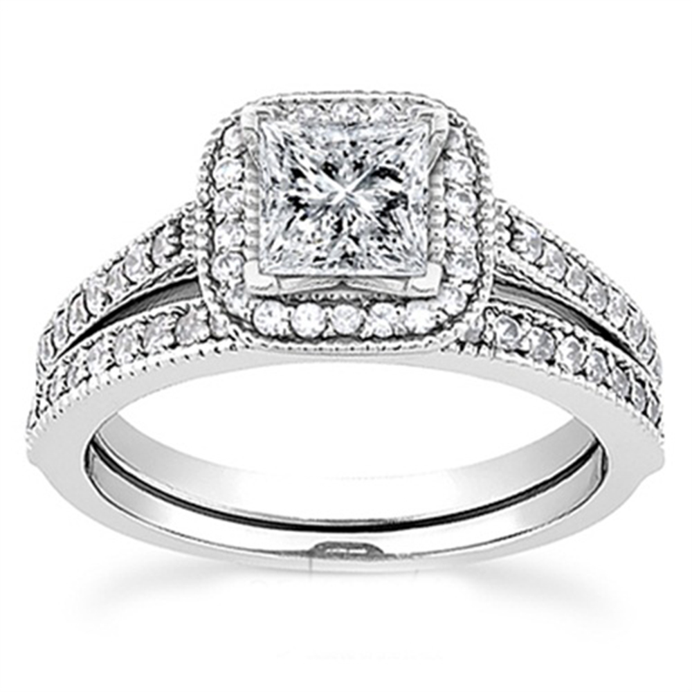 Vintage 1.15CT Princess Cut Halo Diamond Antique Ring Engagement Wedding Antique