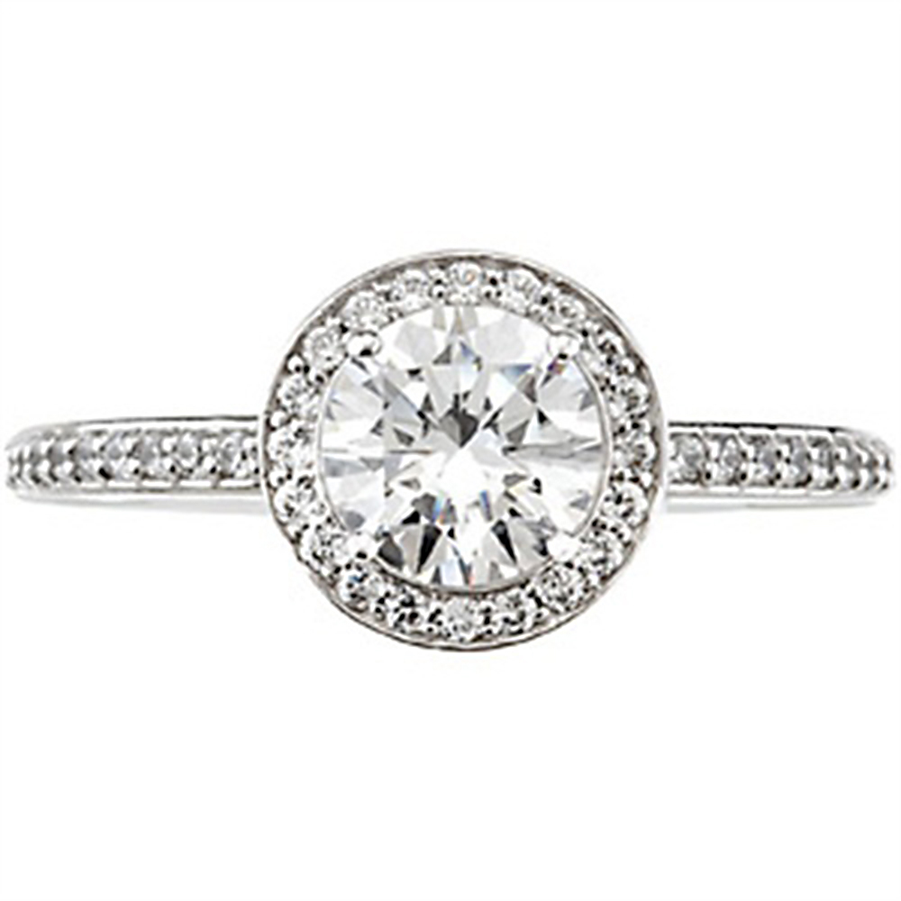 1.00 Carat REAL Diamond Round Engagement Ring Pave Halo Vintage White Gold (4-9)