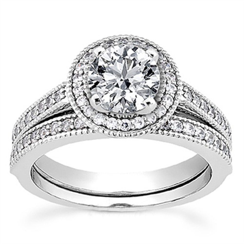 1.00 CT Diamond Engagement Ring Matching Wedding Band Bridal Set 14K White Gold