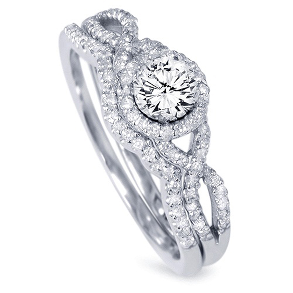 .70CT Diamond Infinity Engagement Wedding Ring Set 14K White Gold Crossover New
