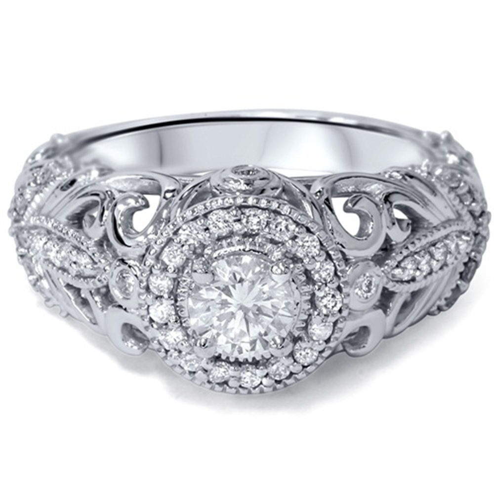 SI .70CT Vintage Antique Art Deco Natural Diamond Engagement Ring 14K White Gold