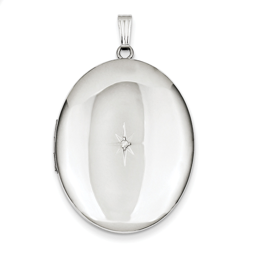 Sterling Silver and Diamond Polished 34mm Oval Locket