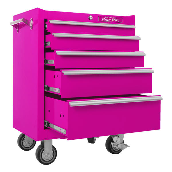 The Original Pink Box Pb2605r 26 Inch 5 Drawer 18g Steel Rolling Pink Tool Cabinet Comes with a 12″ bag with 24 inside and outside pockets, and includes: sears hometown stores