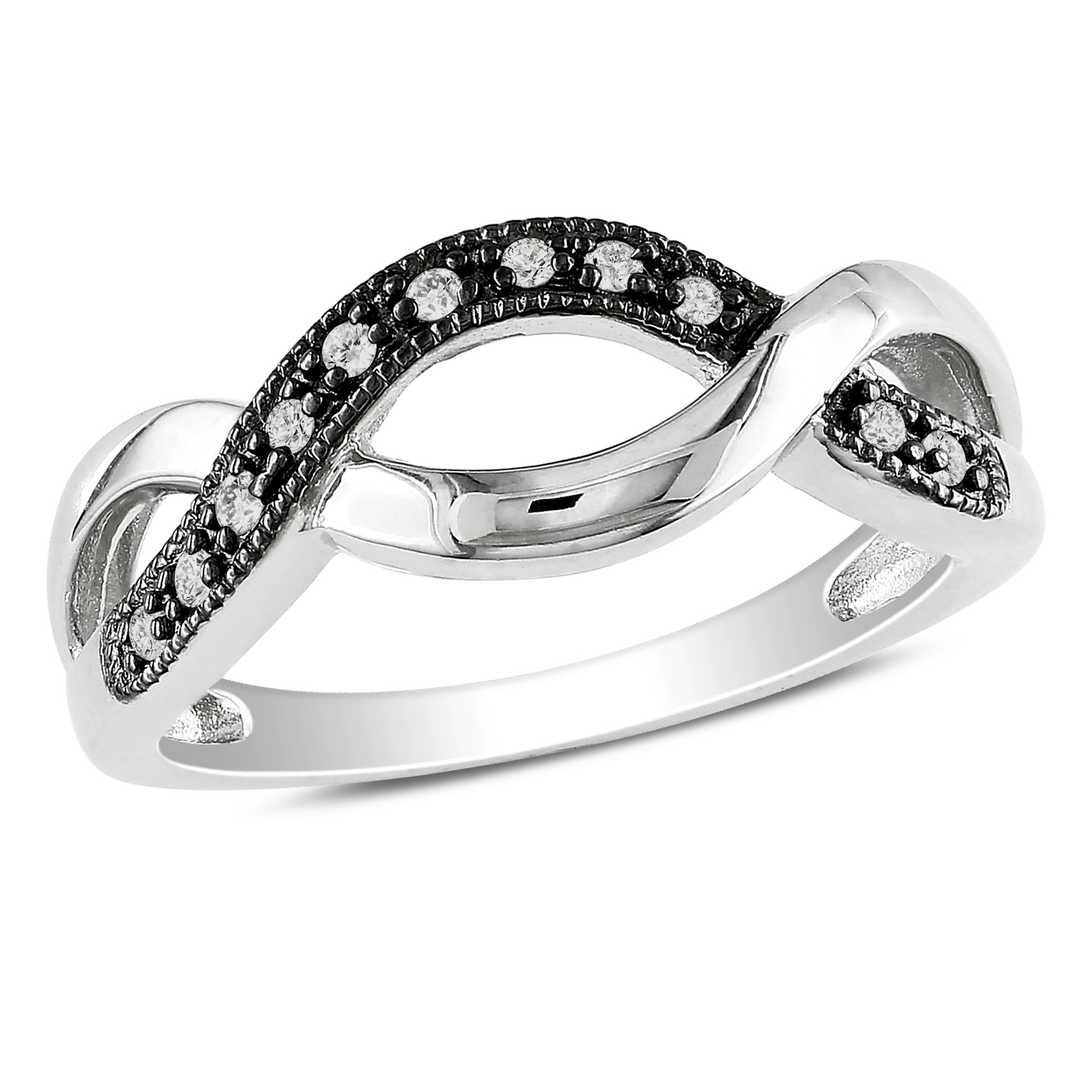 Sterling Silver with Black Rhodium Plating 1/10 CT Diamond Fashion Ring (I3)
