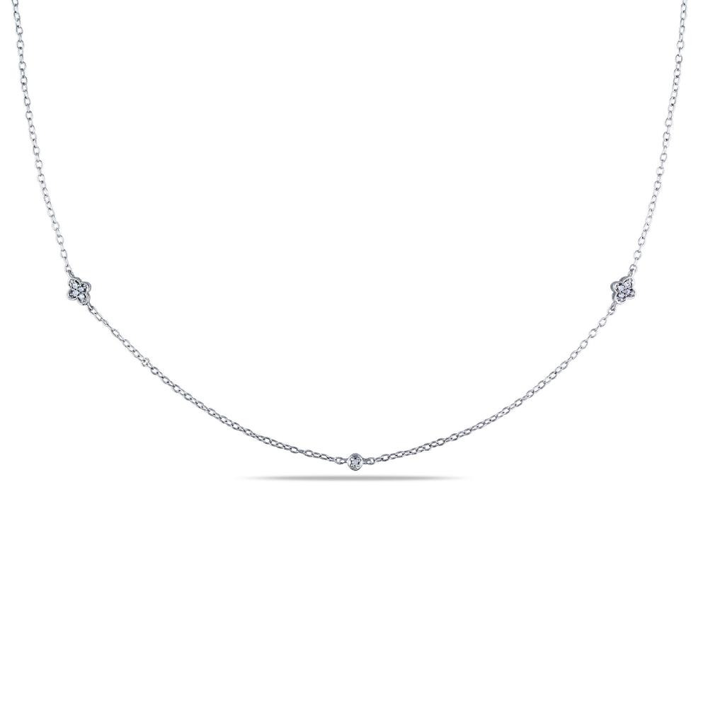 1/10 CT  Diamond 17in Necklace With Chain Silver GH I2;I3