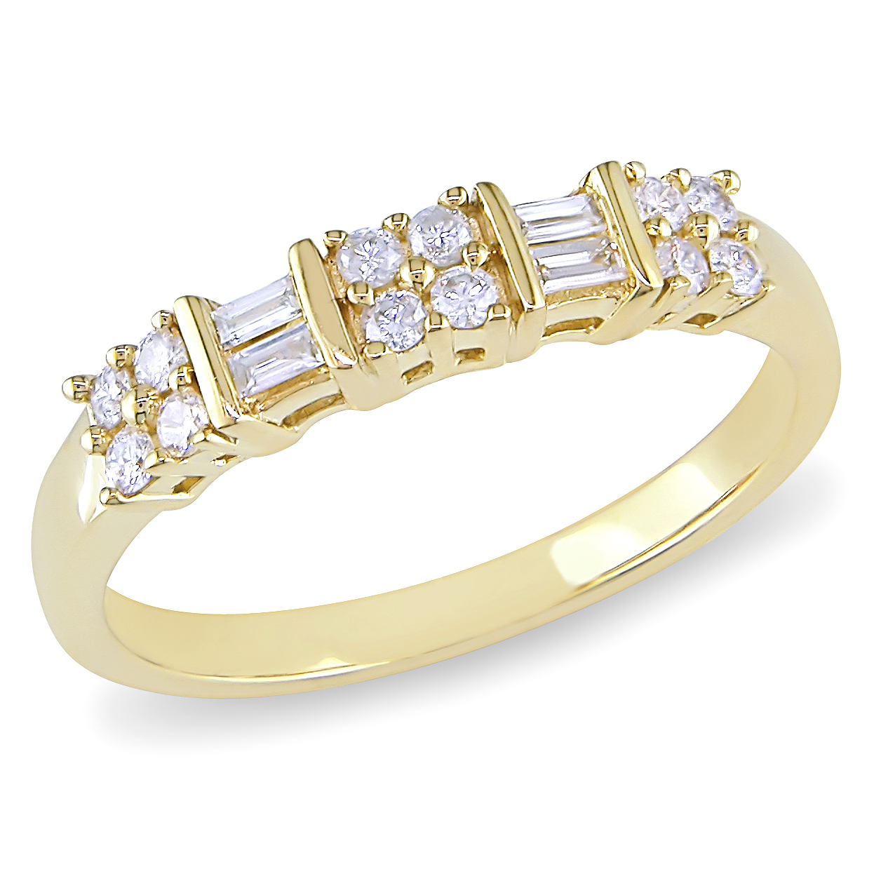 1/4 CT Round and Parallel Baguette Diamonds  Fashion Ring Set in 10K Yellow Gold (GH I2;I3)