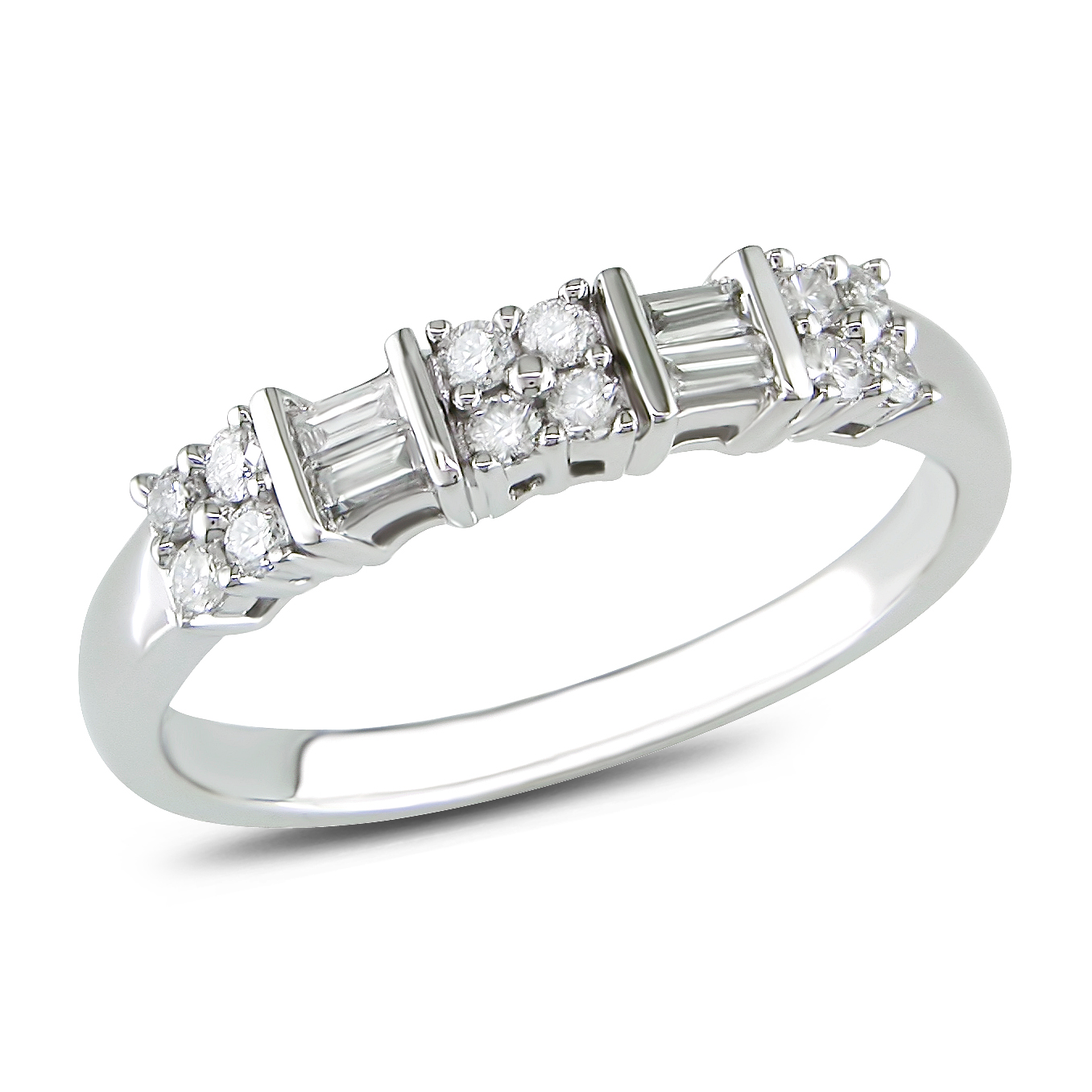 1/4 CT Round and Parallel Baguette Diamonds  Fashion Ring Set in 10K White Gold (GH I2;I3)