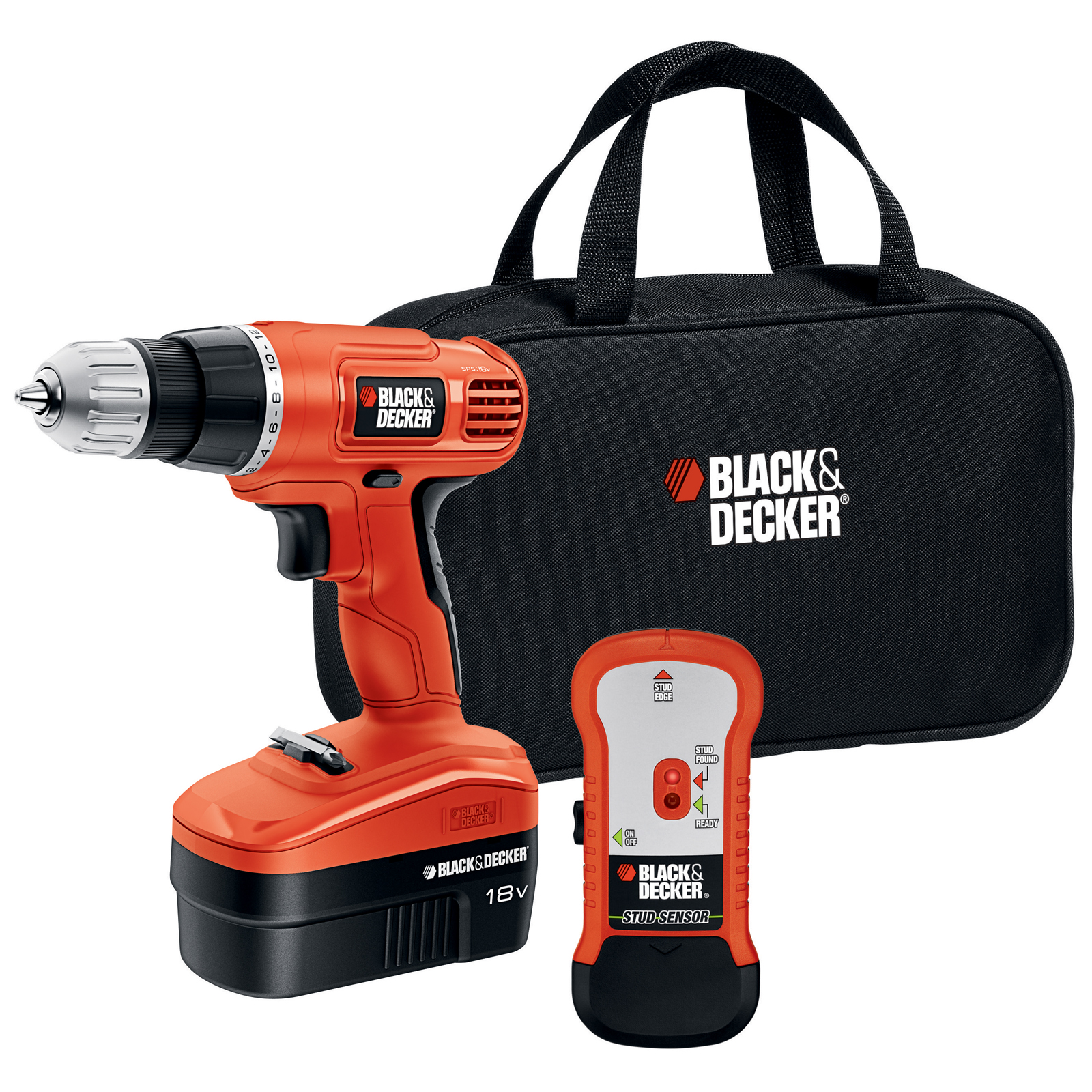 BLACK+DECKER 18-Volt Ni-Cad 3\/8-Inch Cordless Drill\/Driver with Storage Bag and Stud Sensor