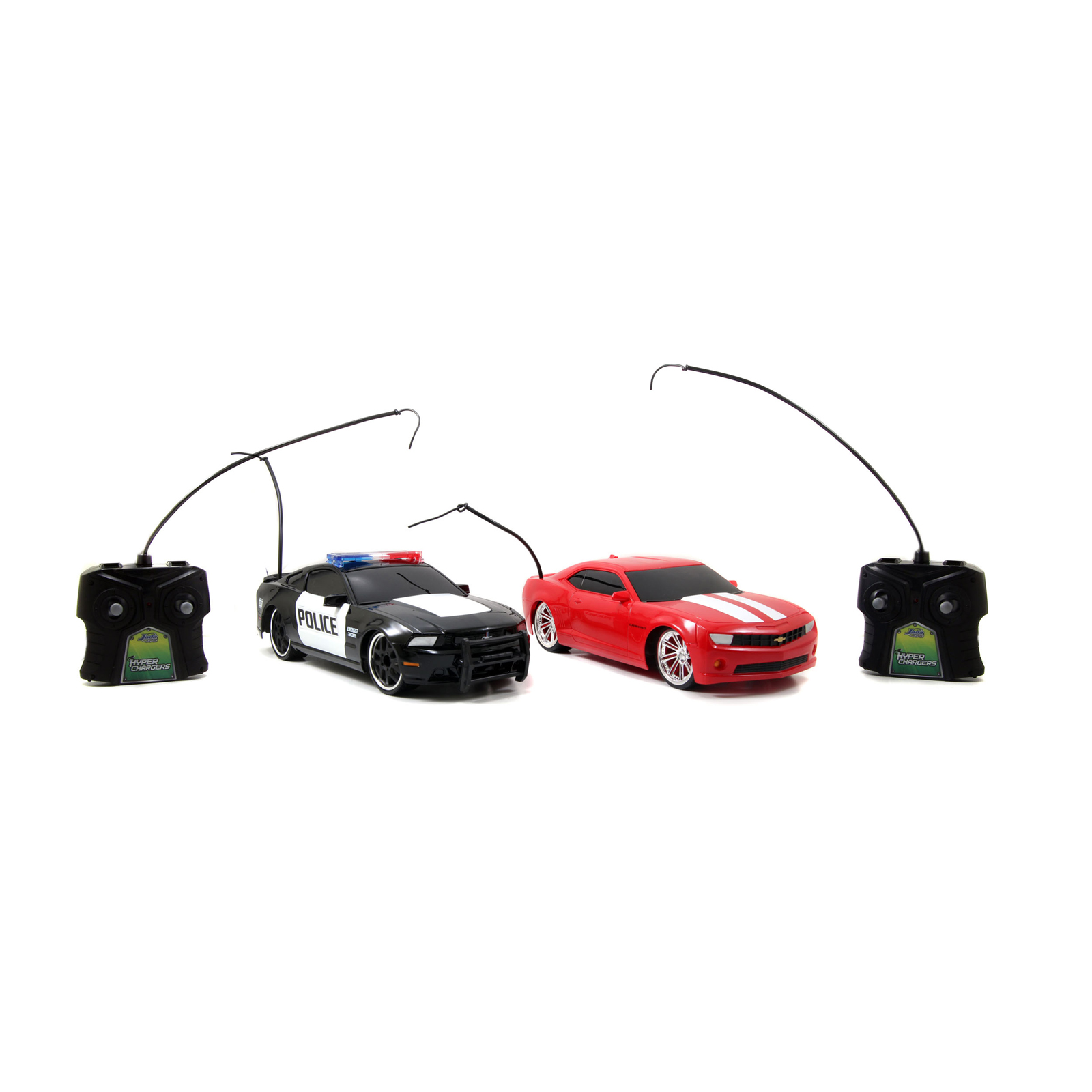HyperChargers 1:16 2012 Mustang Police vs 2010 Camaro SS Heat Chase Twin Pack Remote Control Car Set
