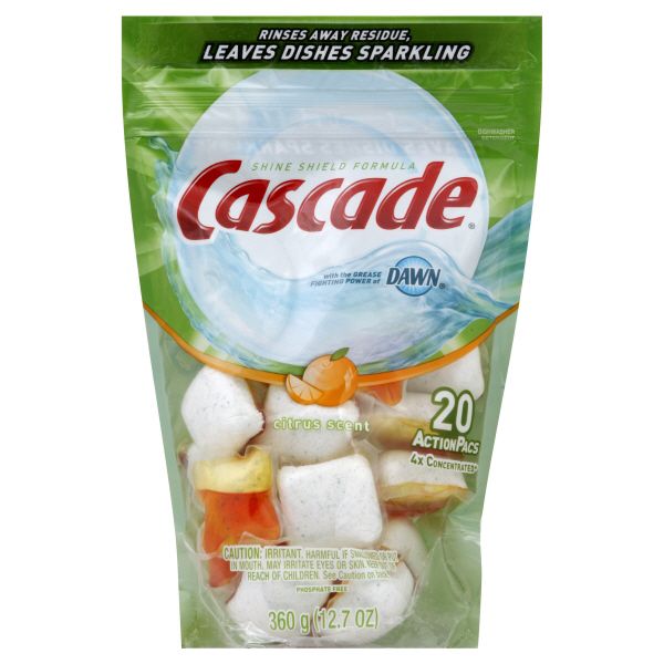 Cascade Dishwasher Detergent, ActionPacs, 4X Concentrated, Citrus Scent, 20 pacs [12.7 oz (360 g)] at mygofer.com