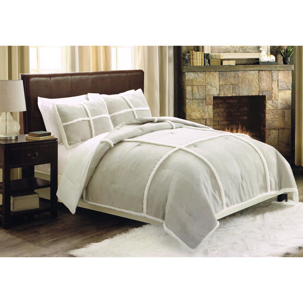 Microsuede Sherpa Comforter Set with Shams Chocolate/Taupe