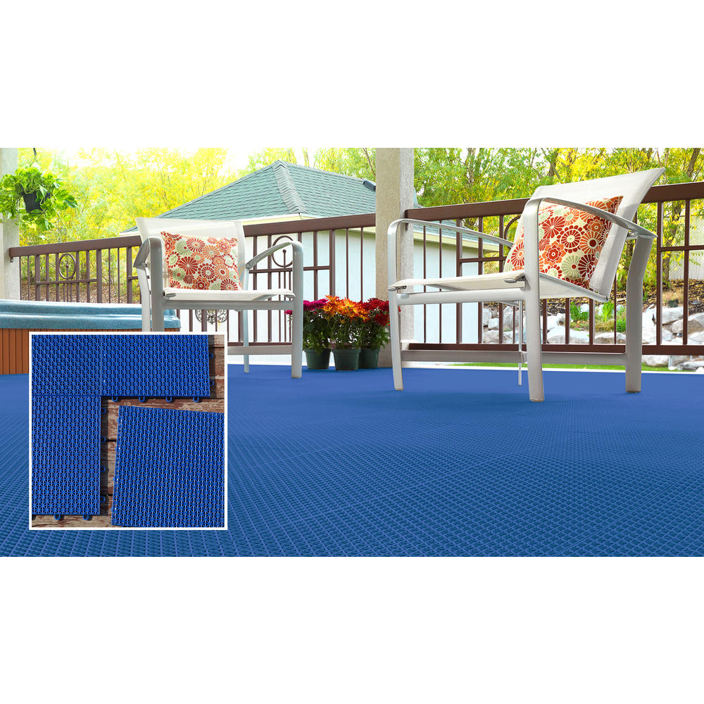 Open Grid 12" x 12" Deck and Garage Tile - Bright Blue, Pack of 40