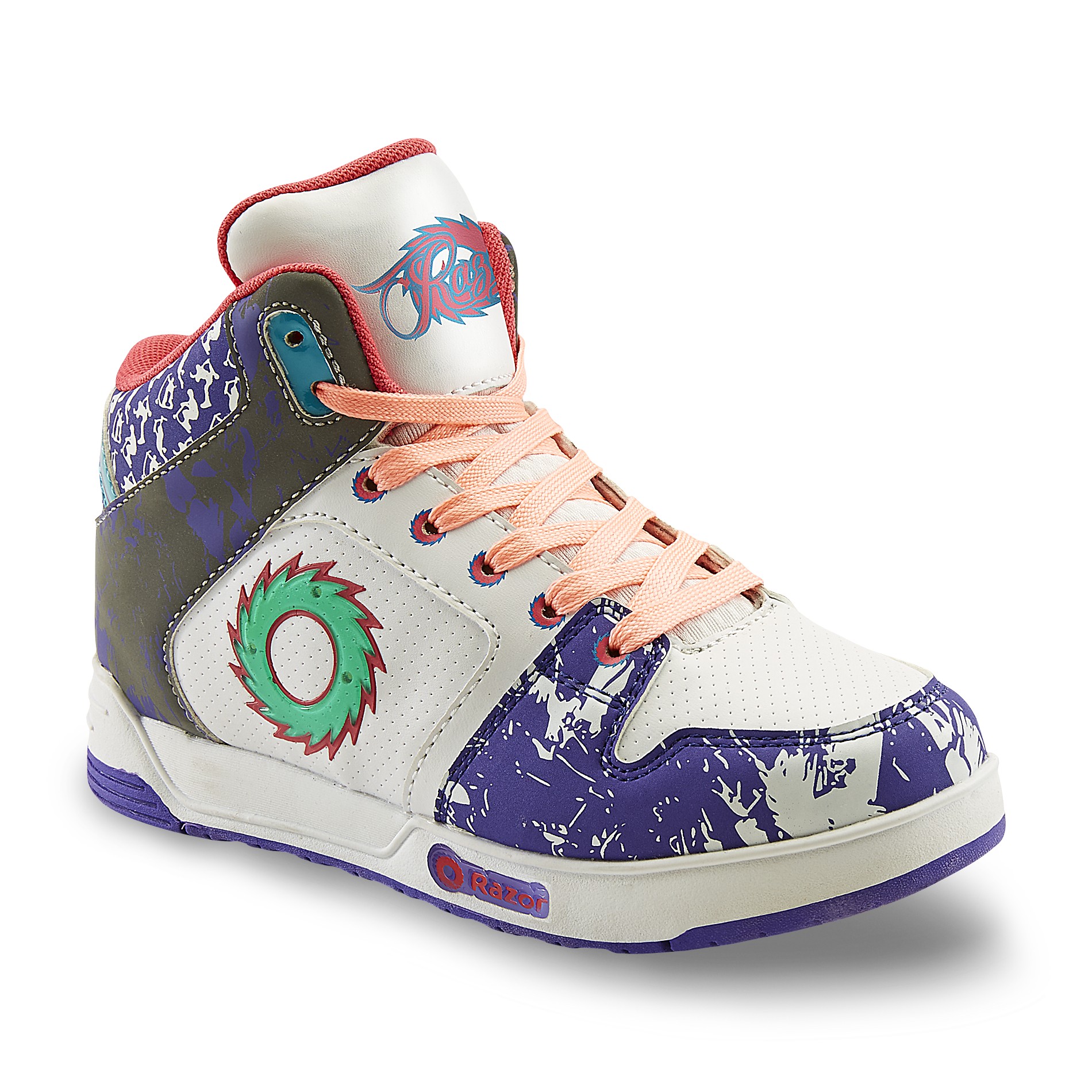 Razor USA Girl's White/Neon Pink/Purple/Silver LightUp HighTop