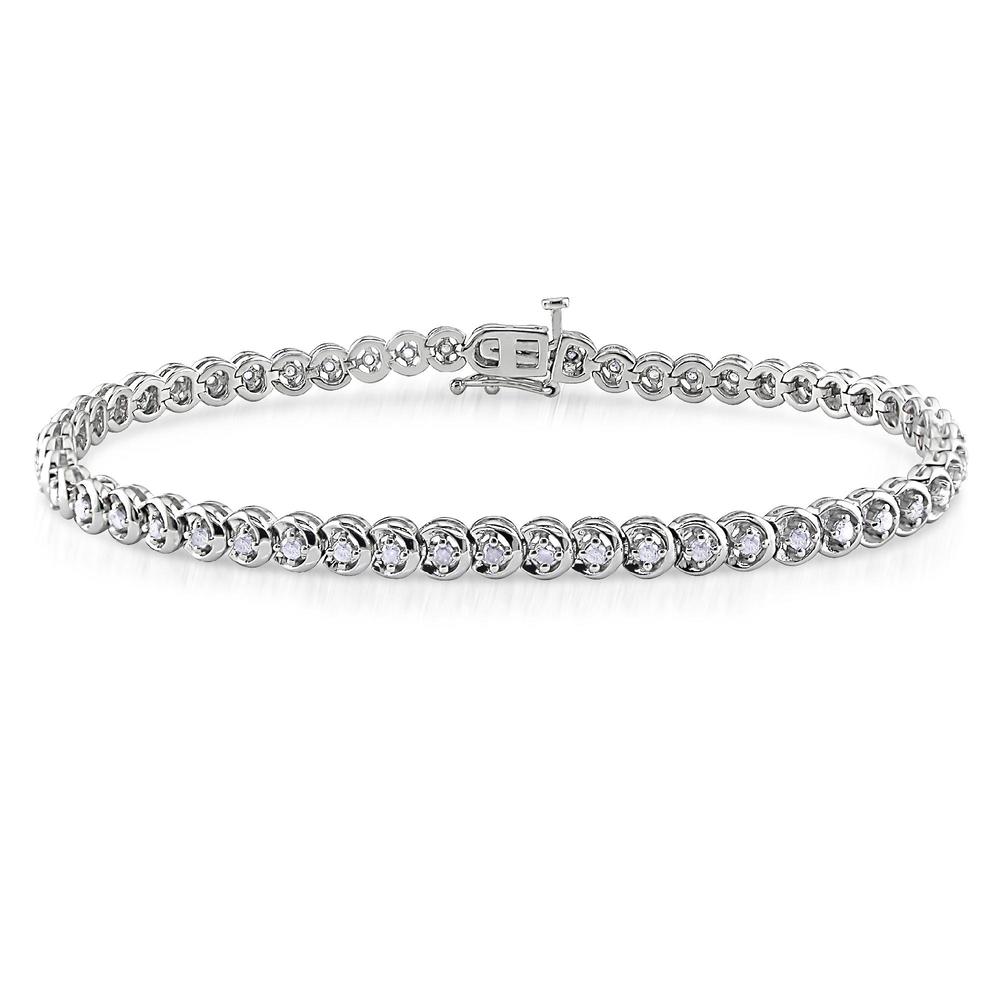 1 CT  Diamond  7.5in Bracelet Silver GH I3