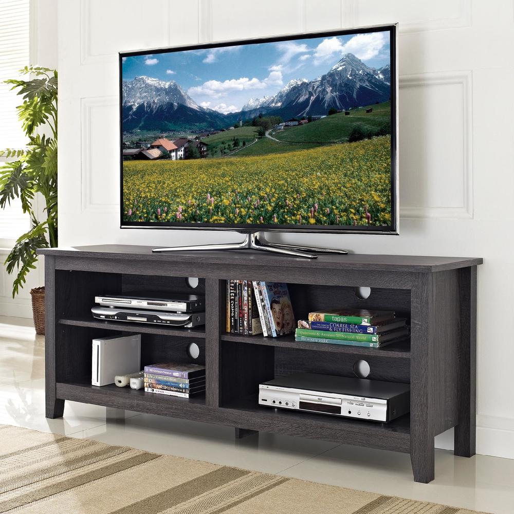 58" Charcoal Grey Wood TV Stand