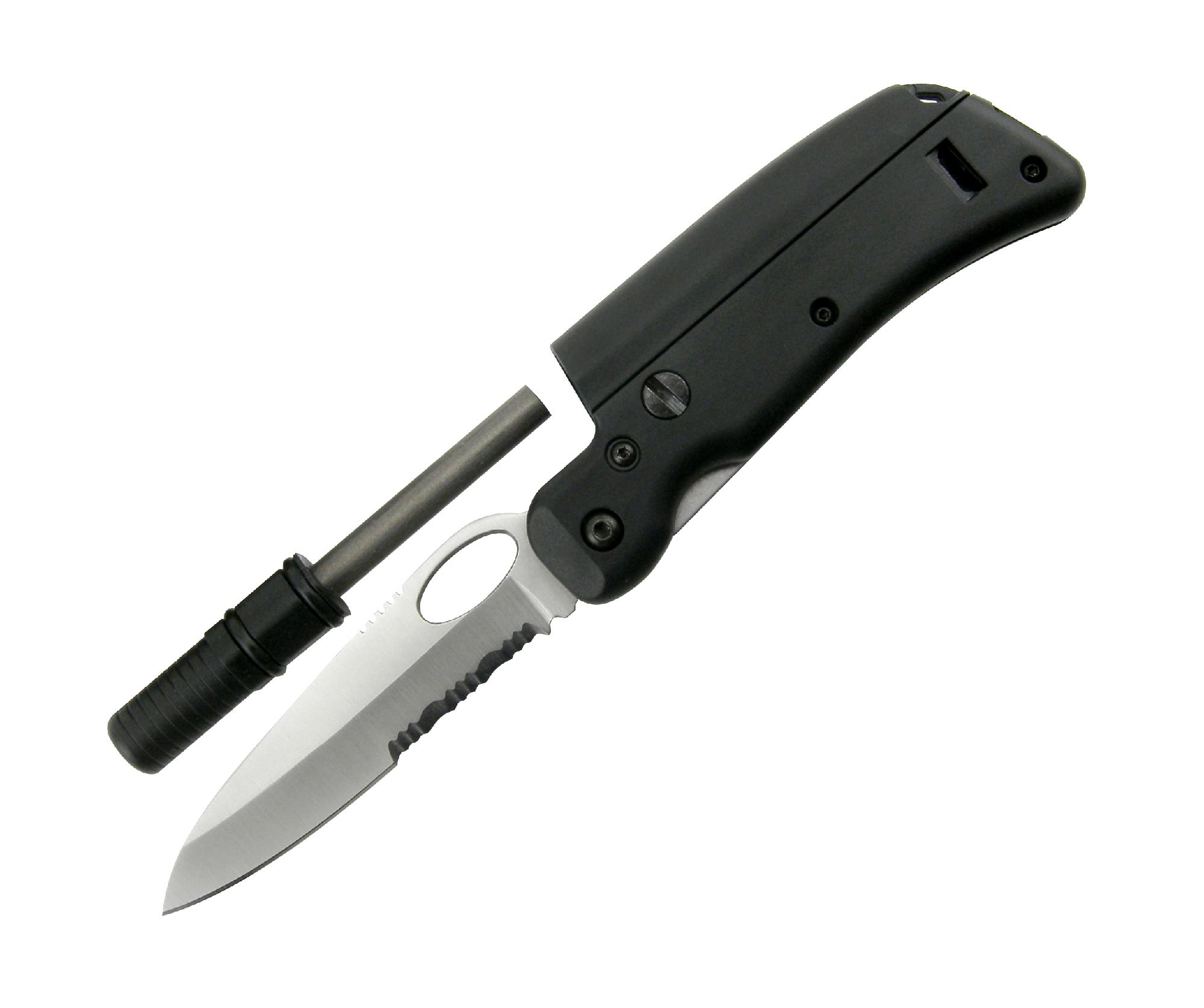 SL3 Fire Knife with 3-Inch Partially Serrated Blade with Whistle and Magnesium Fire Starter