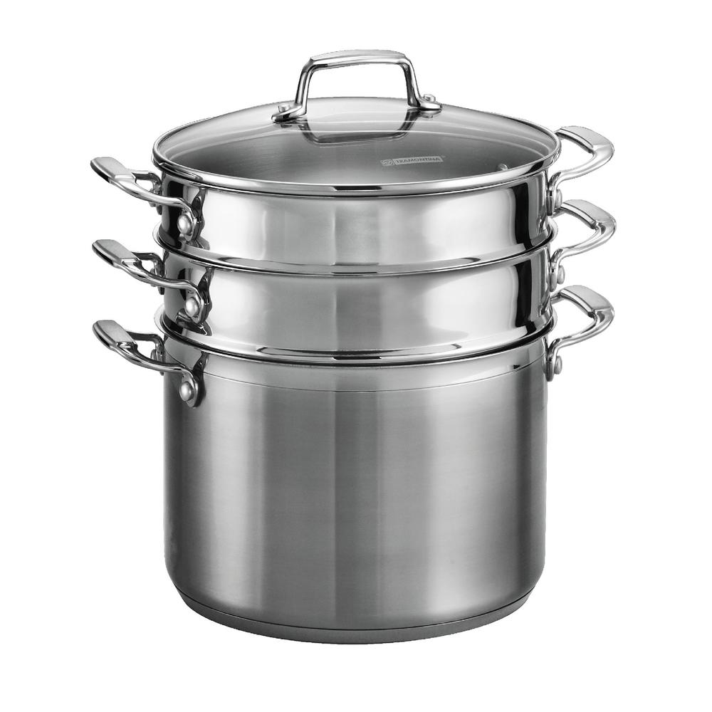 Gourmet Premium 18/10 Stainless Steel Induction-Ready 4 Pc 8 Qt Multi-Cooker