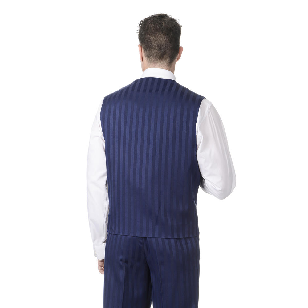 Men's Navy Mat Vested 3 Piece Tonal Stripe Suit