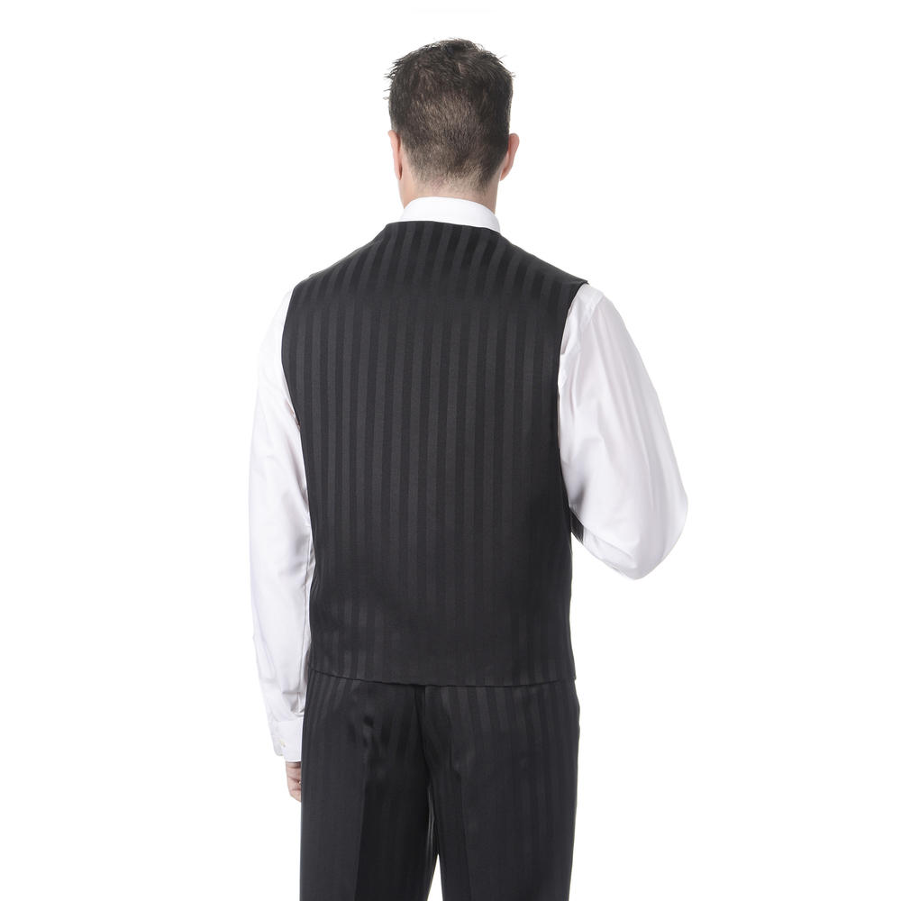 Men's Black Mat Vested 3 Piece Tonal Stripe Suit