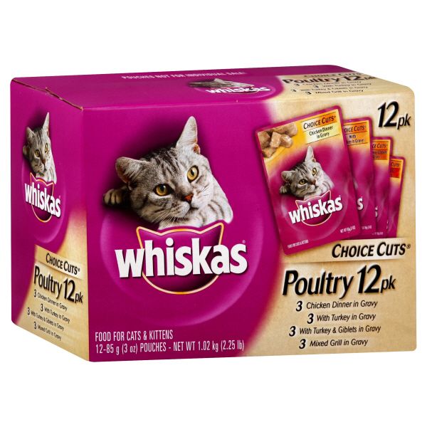 Whiskas Choice Cuts Food for Cats & Kittens, Poultry, 12 - 3 oz (85 g) pouches [2.25 lb (1.02 kg)] at mygofer.com