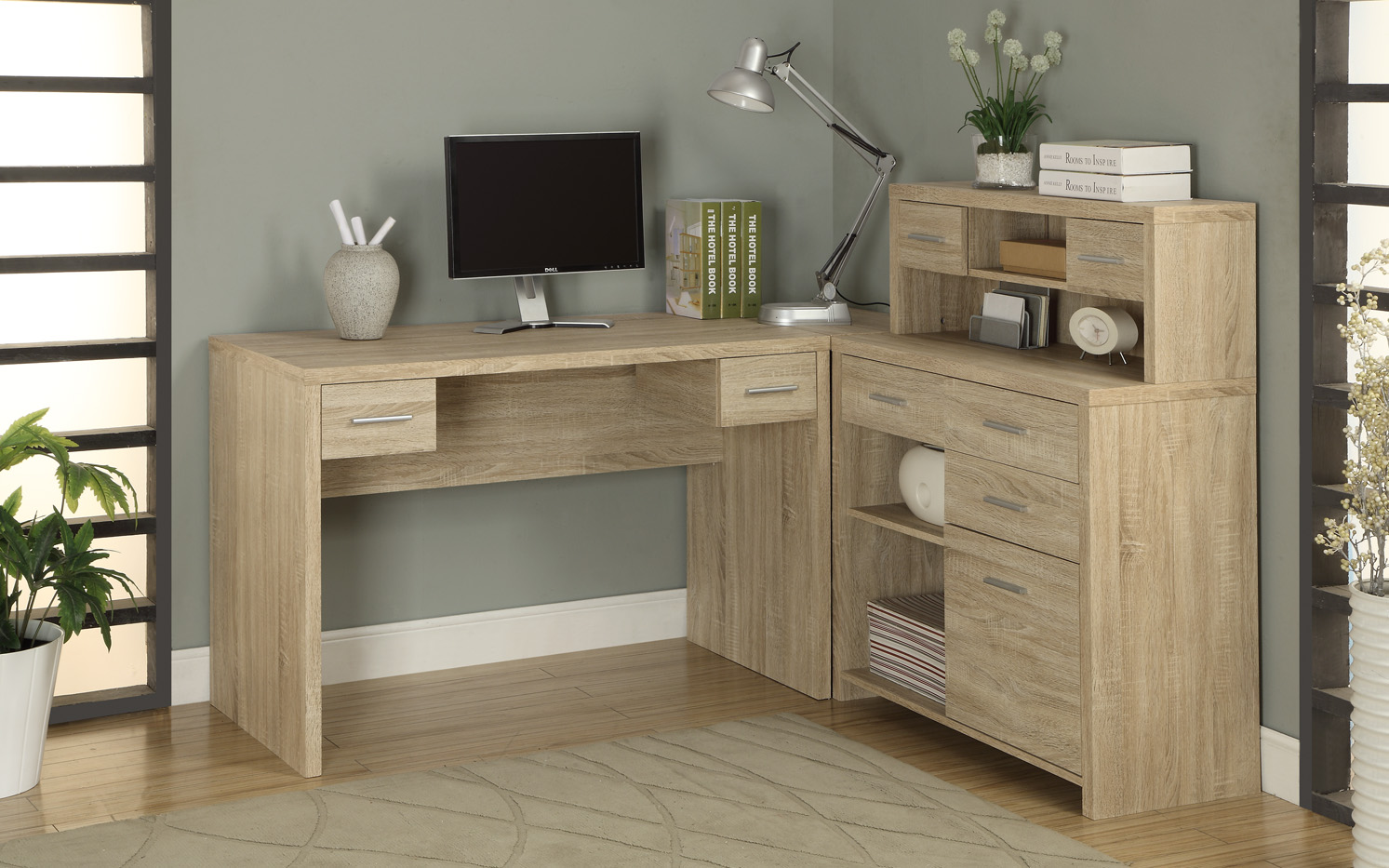 Natural Reclaimed-Look L Shaped Home Office Desk