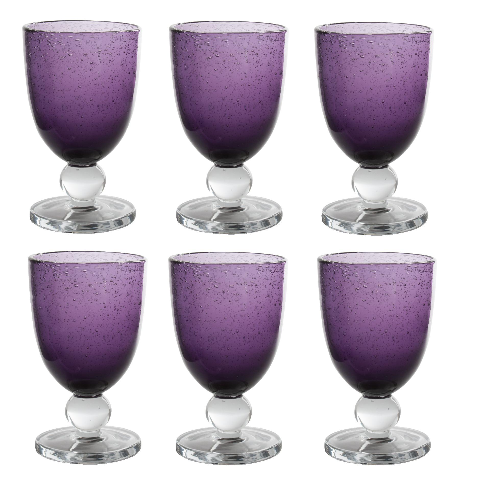 Bubble Glass Goblet Set Of 6 - Purple