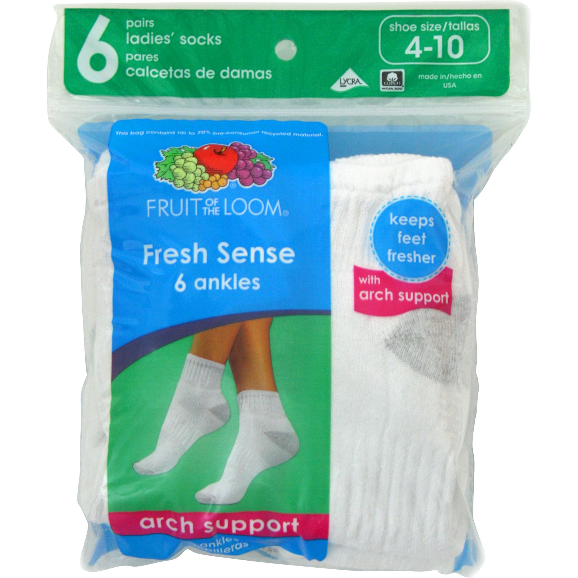 Fruit of the Loom Women's Ankle Crew Arch Support Socks 6 Pair