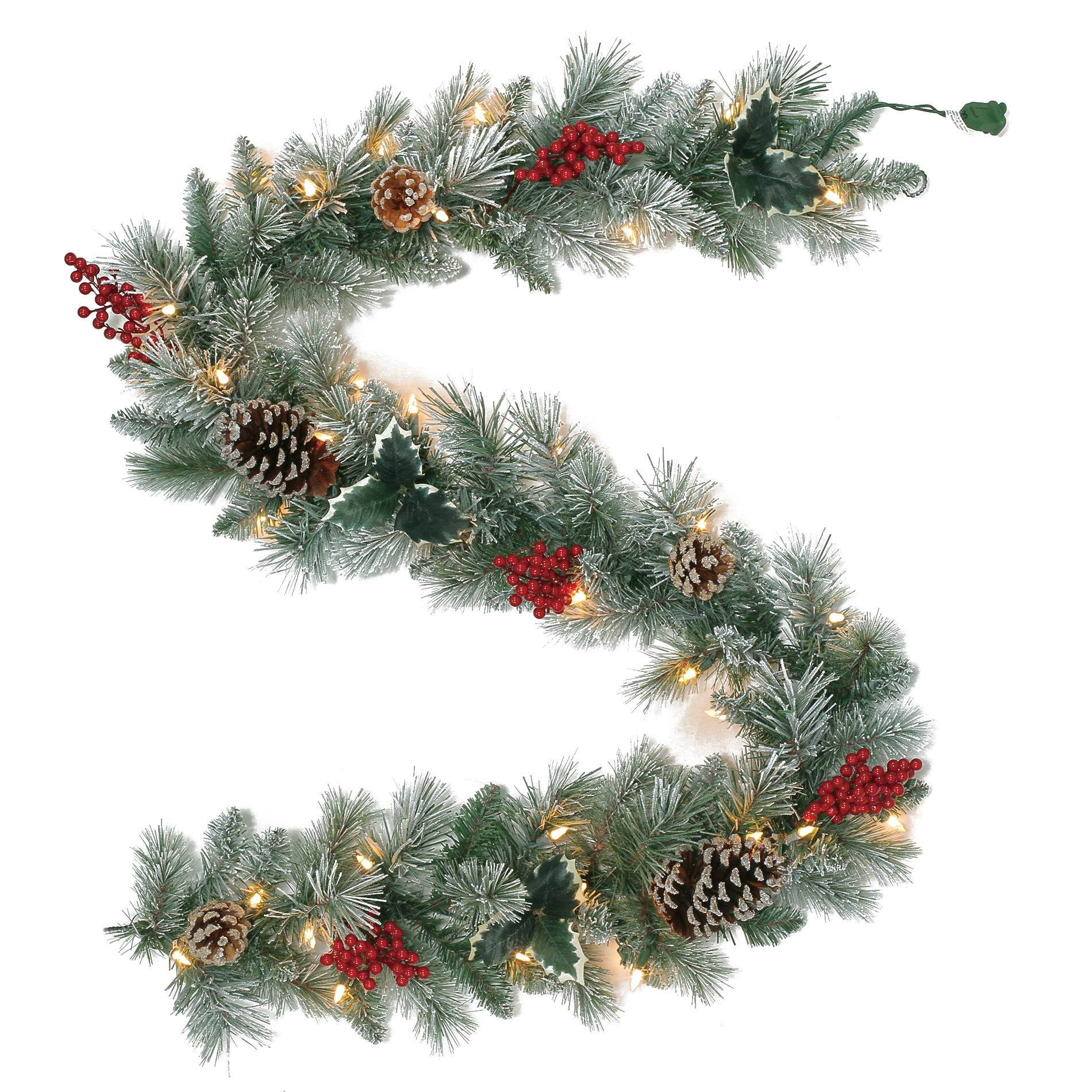 Trimming Traditions Christmas Sherman Pre-Lite Pine Garland with Clear Lights  Pinecones  Berries  and Leaves  6 ft