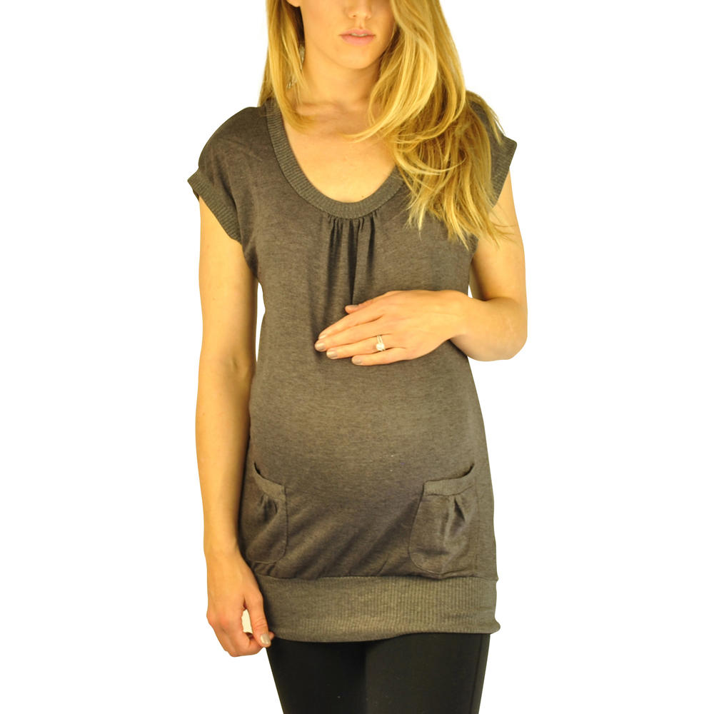 Charcoal Scoop Neck Maternity Tunic with Pockets - Online Exclusive