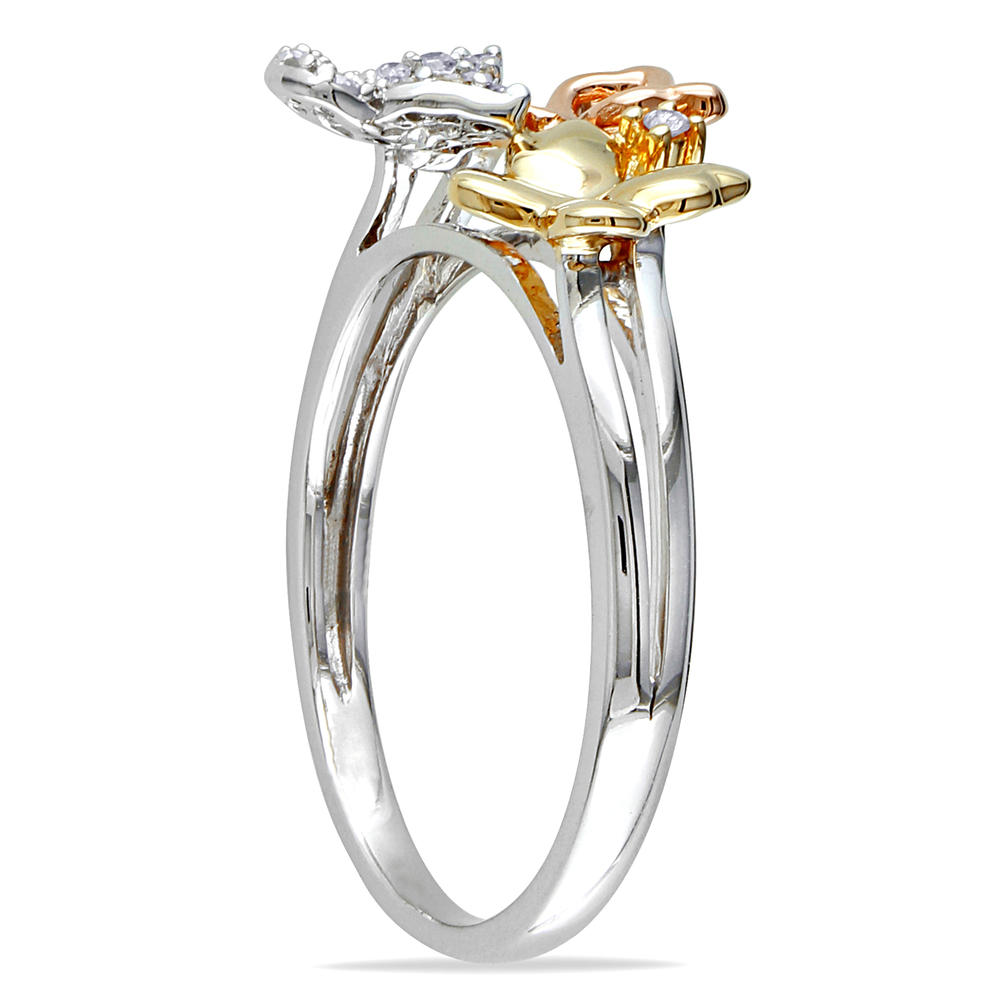 10k Tri-color Gold 0.12 CTTW Diamond Butterfly Ring