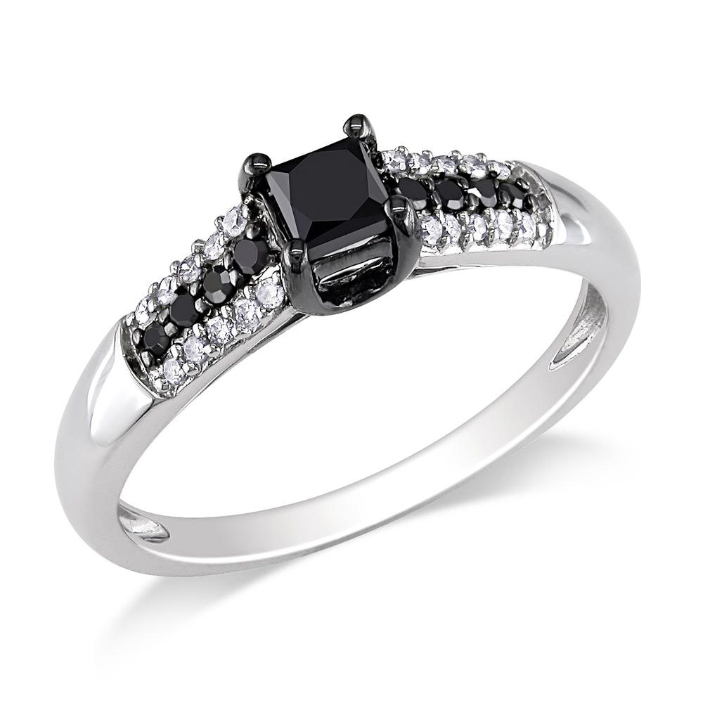 10k White Gold 0.50 CTTW Black and White Diamond Solitaire Ring