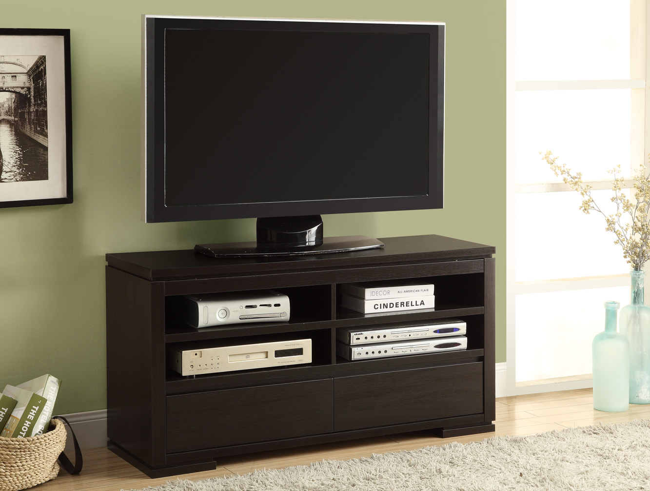 TV STAND - 48"L / CAPPUCCINO WITH 2 DRAWERS