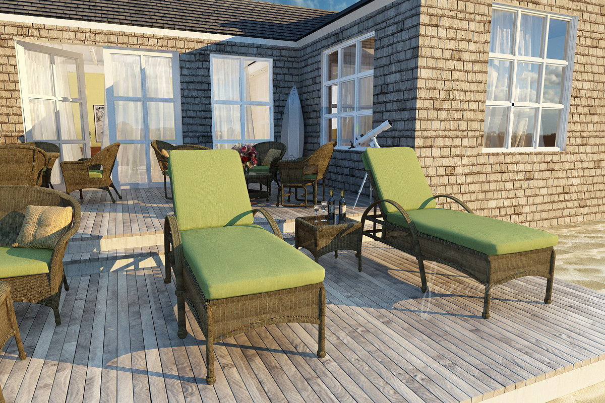 Rockport 3pc Chaise Lounge Set, Sunbrella&reg; Cushions in Cilantro
