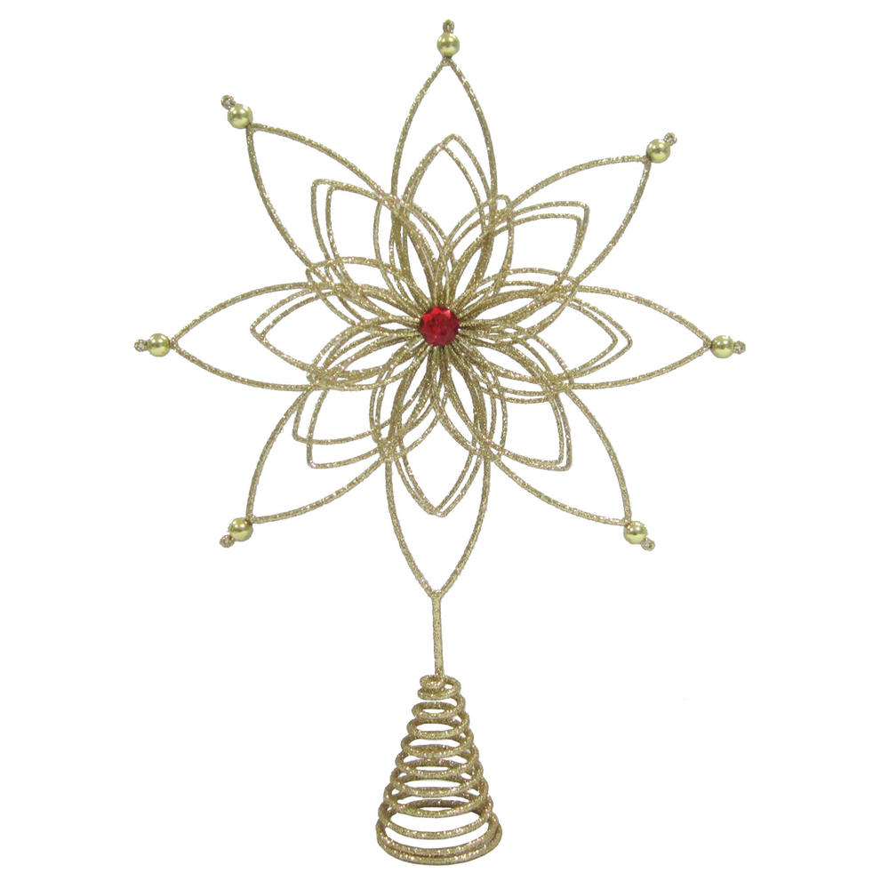 DONNER & BLITZEN Light Gold With Red Jewel Christmas Tree Topper