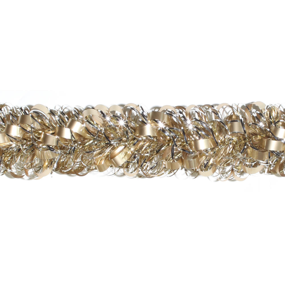 DONNER & BLITZEN 12' Large Curly Tiffany Tinsel Garland- Antique Gold Pearl, Sterling-Tiffany Gold