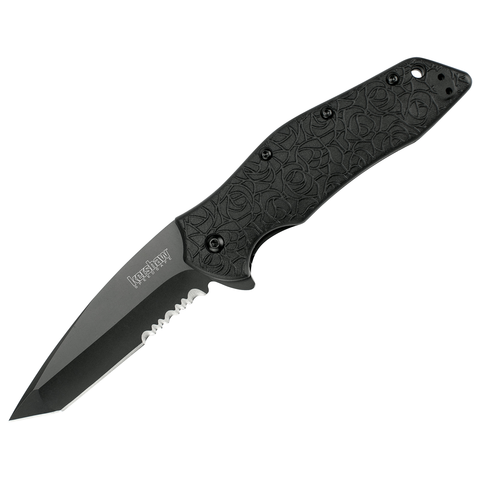 Kershaw Kuro Tanto Blade Folding Knife - Black Serrated Blade
