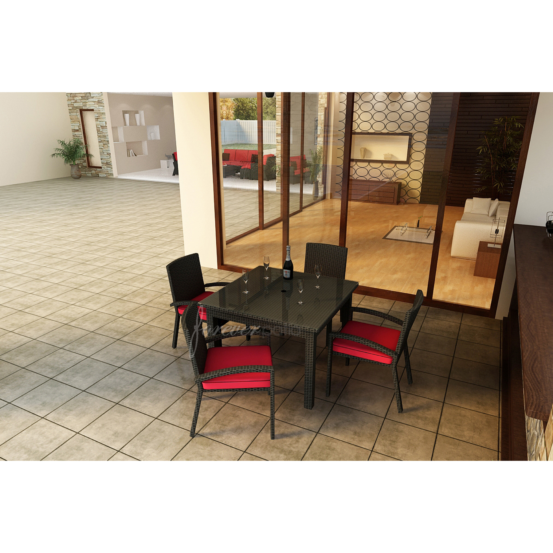 Barbados 5pc Square Patio Dining Set featuring Sunbrella&reg; Fabric in Flagship Ruby