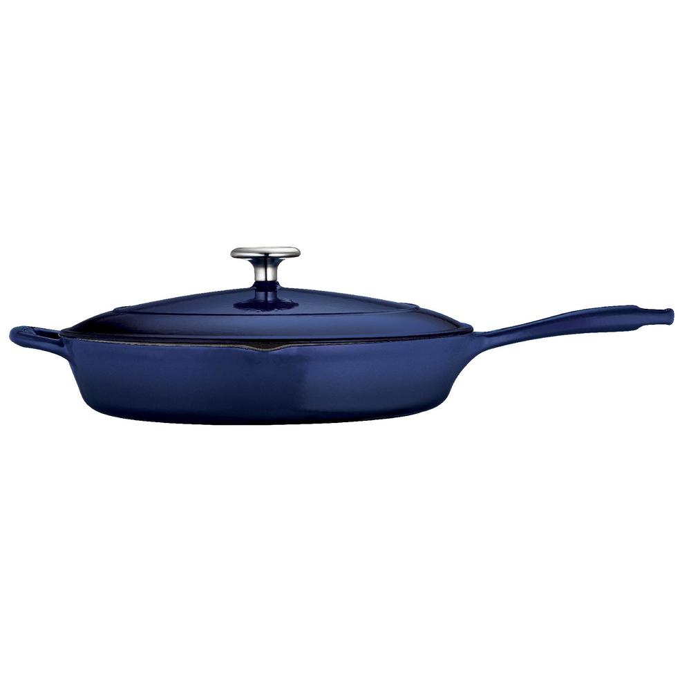 Gourmet Enameled Cast Iron 12 in Covered Skillet