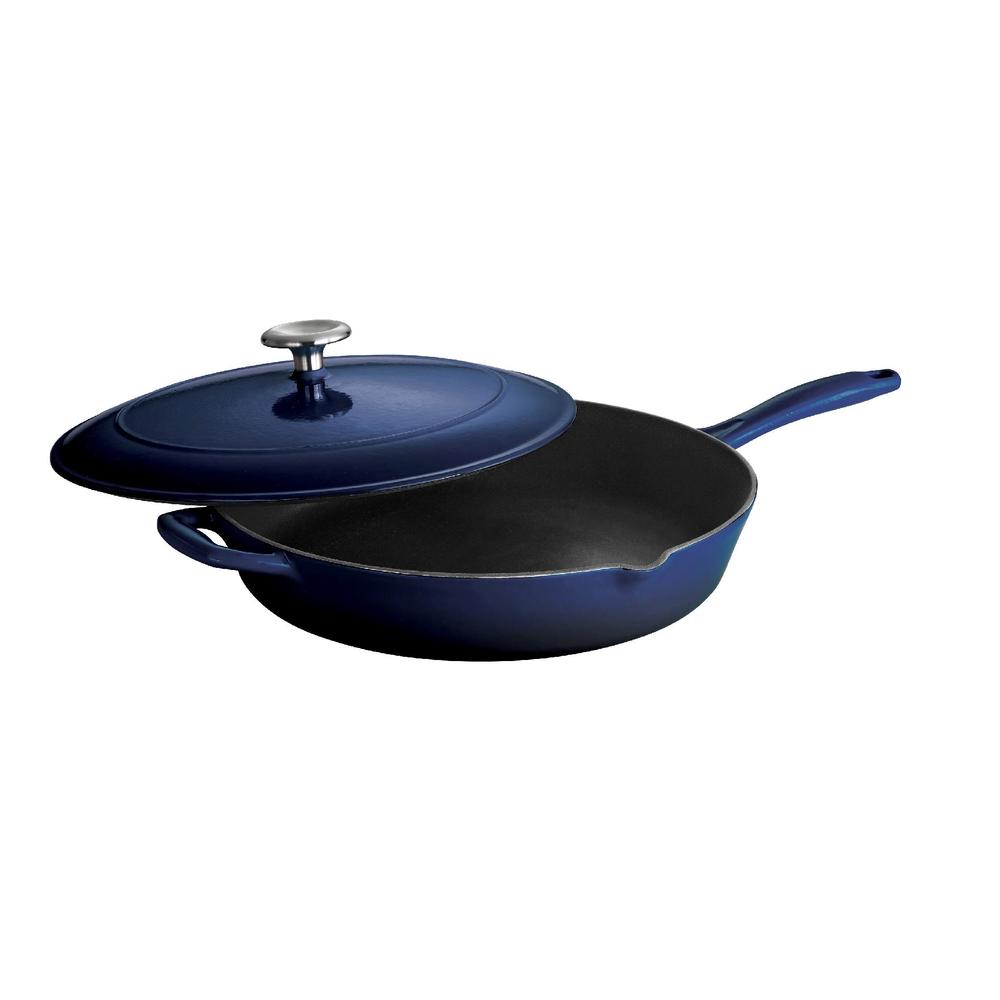 Gourmet Enameled Cast Iron 12 in Covered Skillet