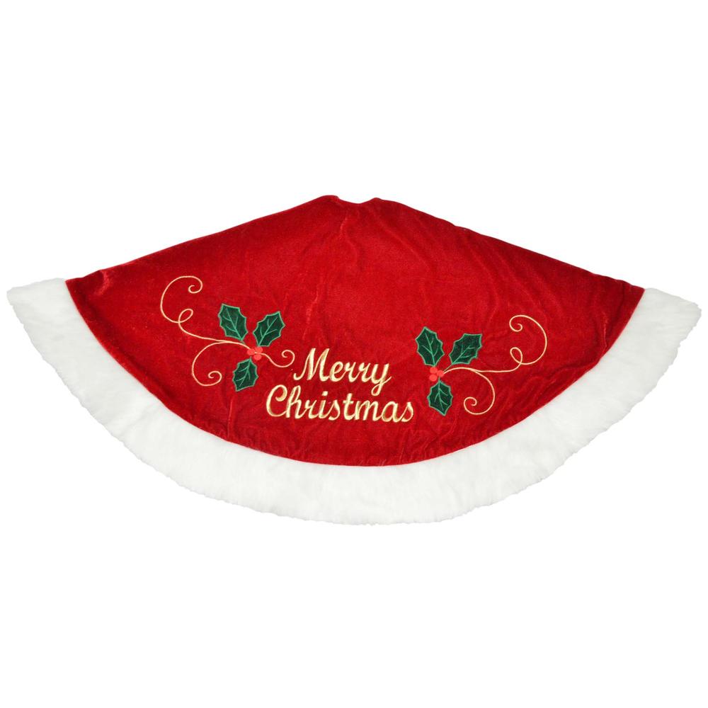 Trimming Traditions 48" Merry Christmas Velvet Tree Skirt-Red W/White Cuff