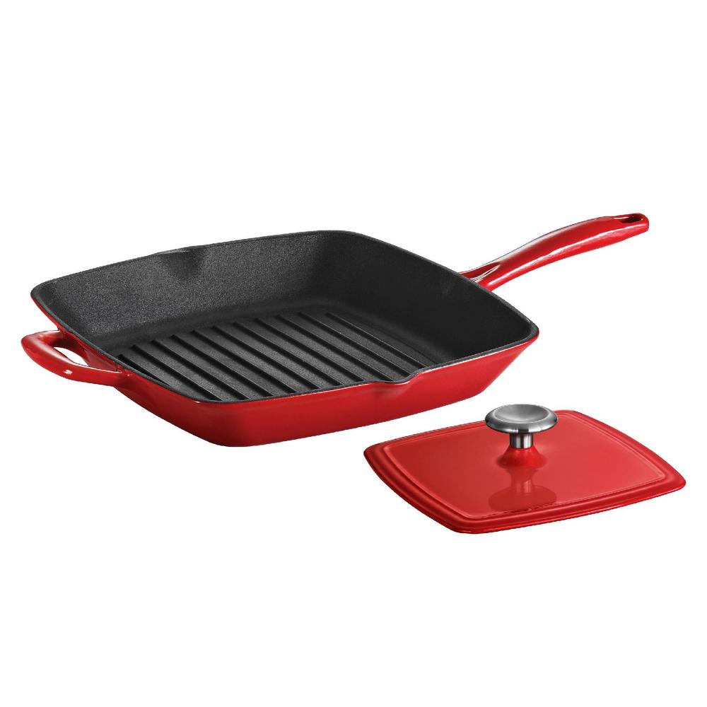 Gourmet Enameled Cast Iron 11 in Grill Pan with Press