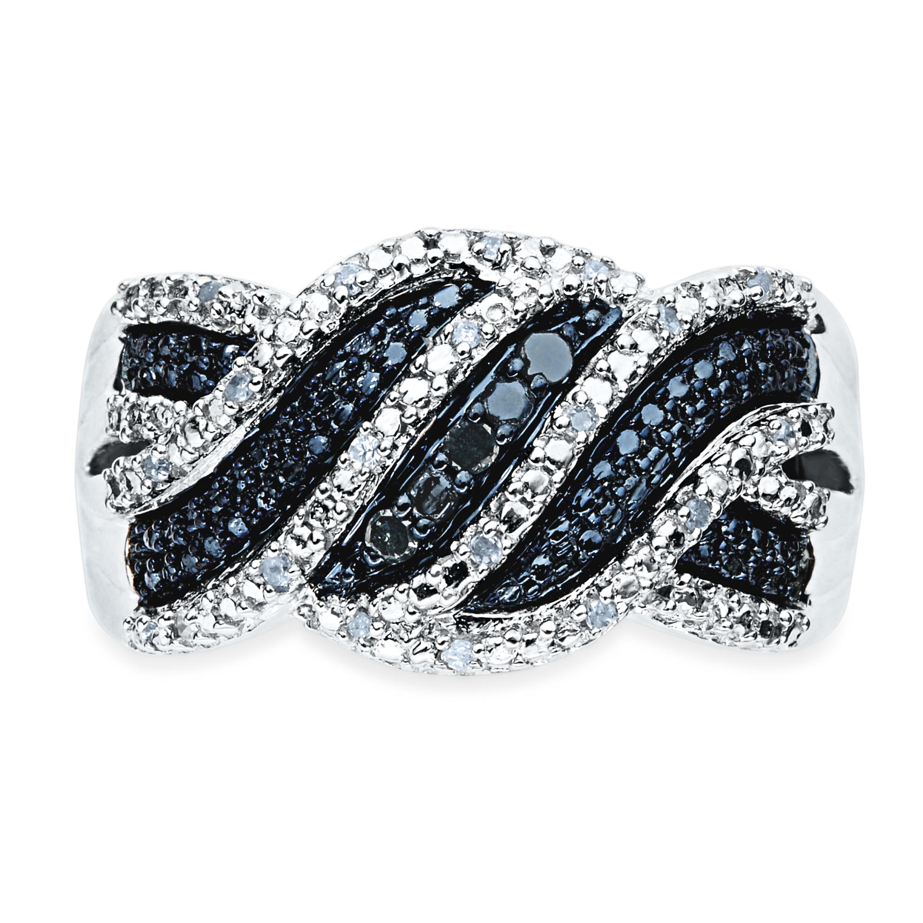1/10 Cttw. Blue & White Diamond Sterling Silver Wave Ring