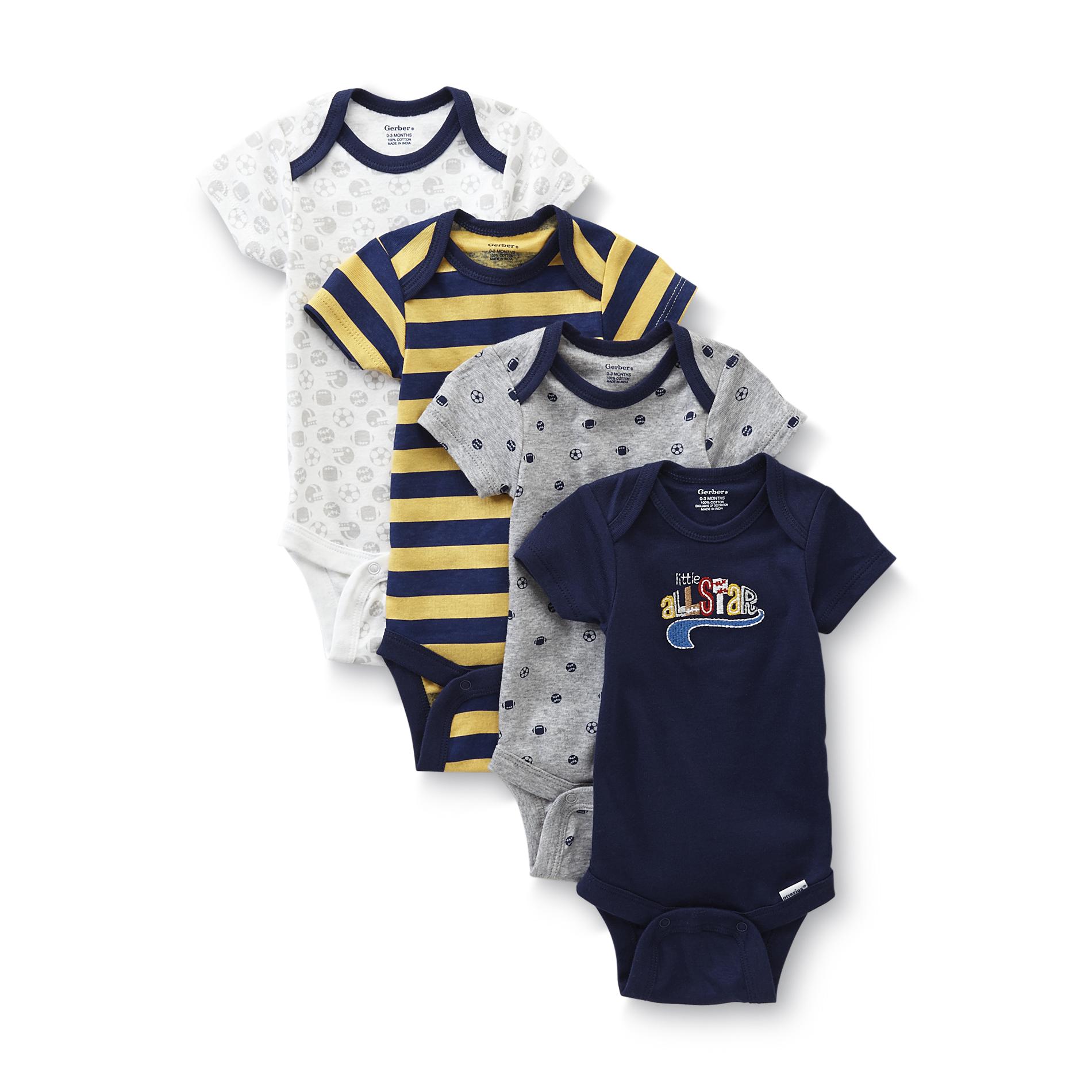 Gerber Newborn Boy's 4Pack Onesies Little AllStar